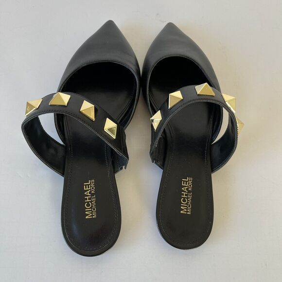 Michael Kors Wren Studded Slip On Leather Flats Black Pointed Toe Women’s Size 6 - Picture 7 of 13